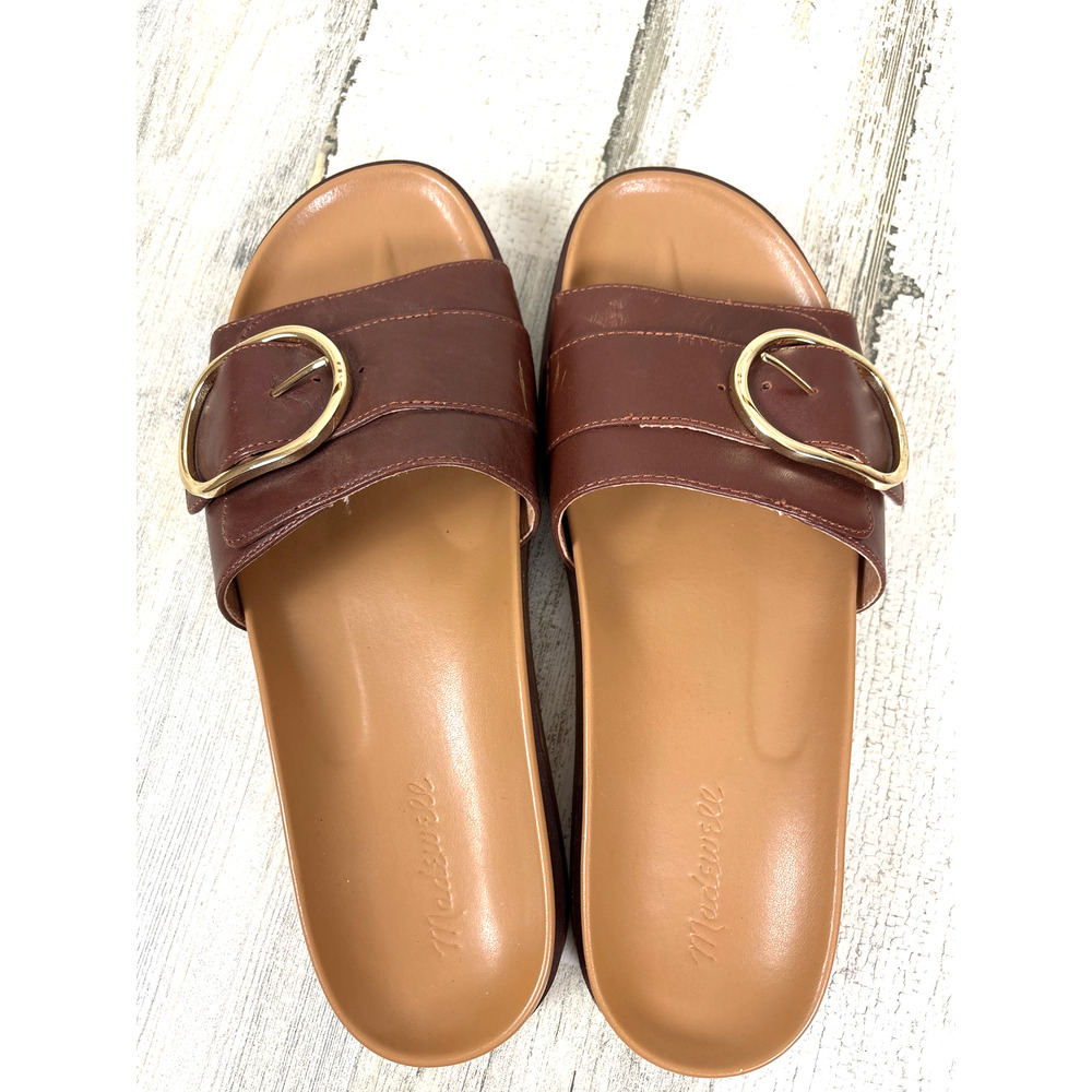 Madewell Womens 9.5 Brown Dayna Buckle Strap Leather Slide Sandals